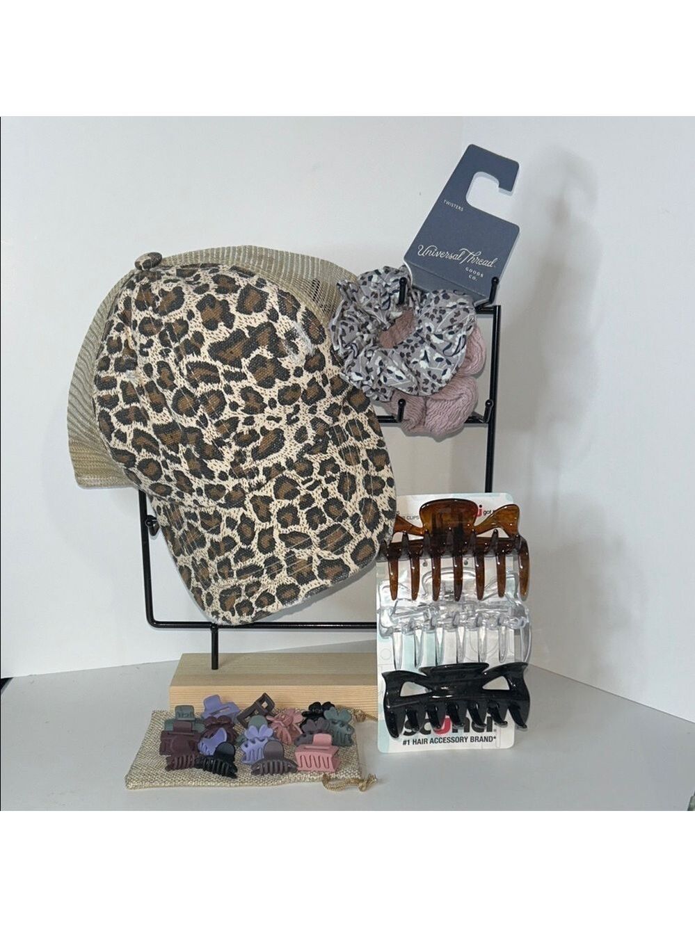 Leopard Print Cap and Hair Accessories Set NWT